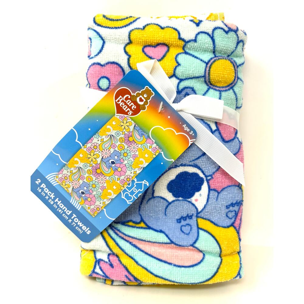 Care Bears Hand Towels Set 2 Pcs Funshine Grumpy Bear Yellow Blue Pink Multi NWT